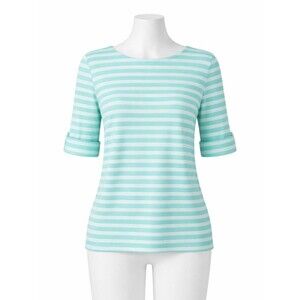 White Stag Turquoise/White Top w/Cuffed Sleeves Size Small EUC